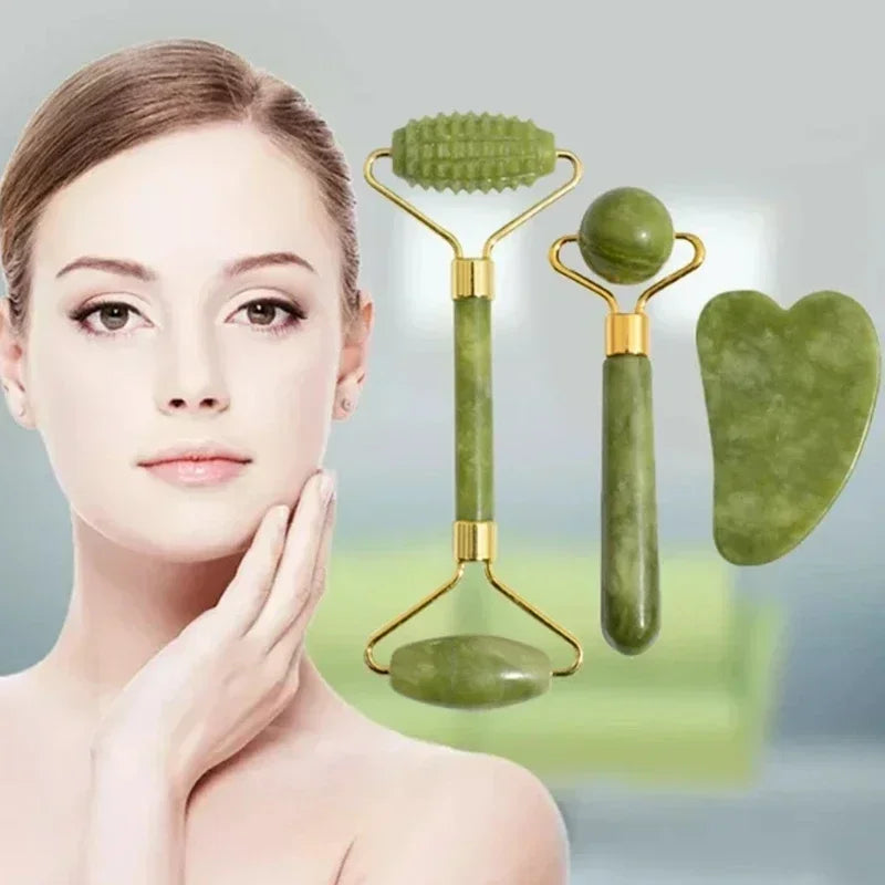 Natural Jade Roller and Gua Sha for Face and Body Massage, Eye Care, and Skin Lifting