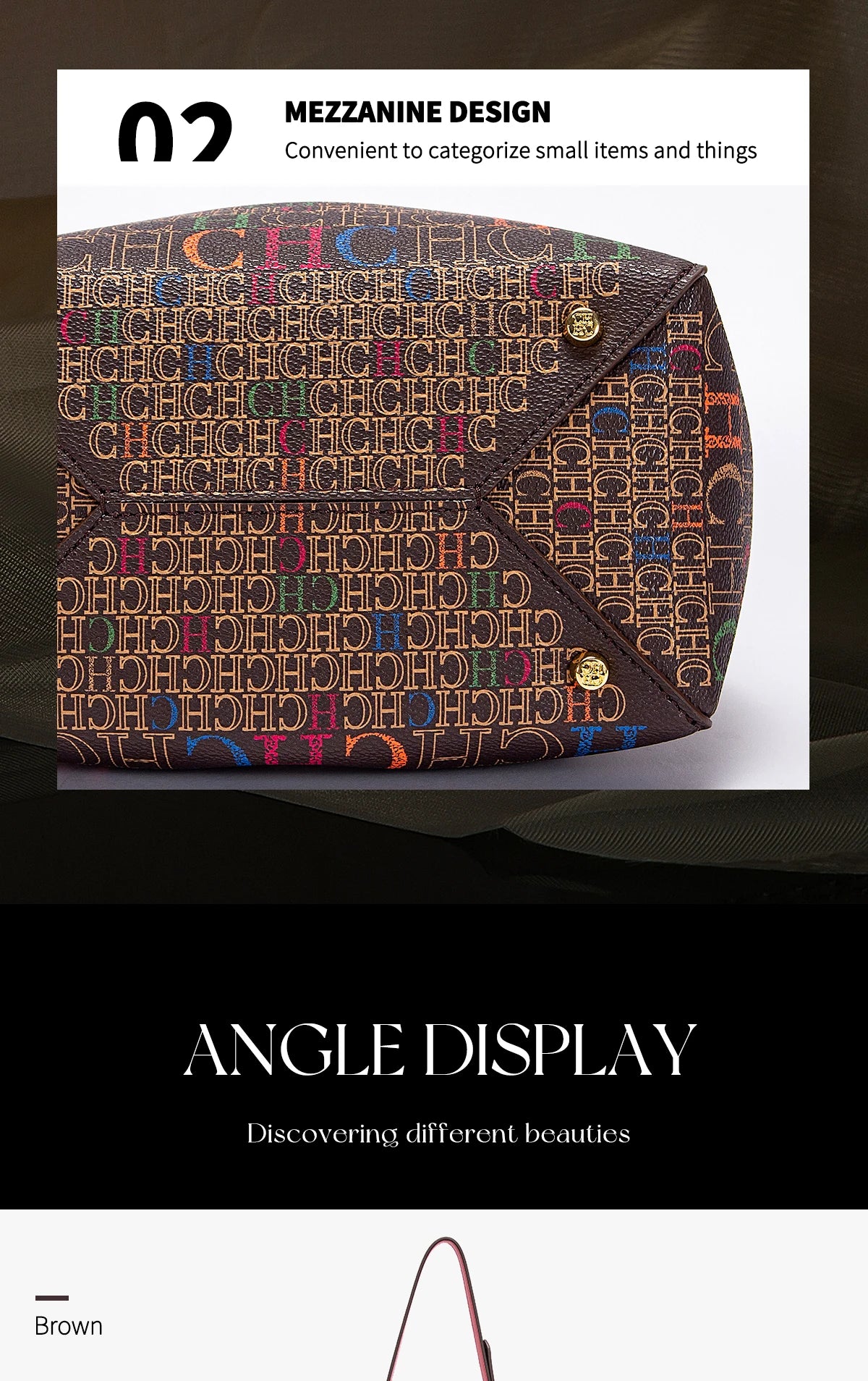 Women's Handbag New Drawstring Bucket Bag Coffee Color Letter Printed Wallet