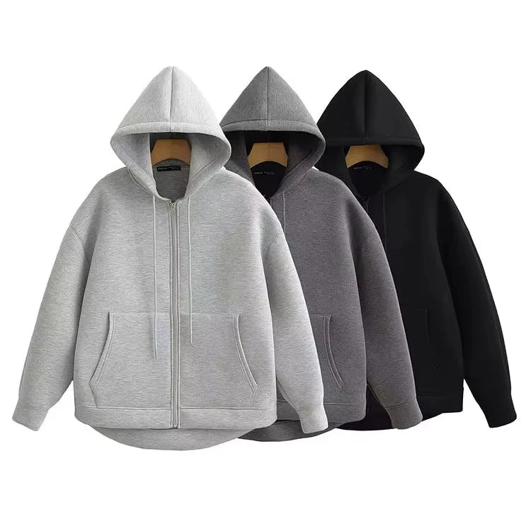 Women’s Winter Zipper Hoodie – Oversized High Street Coat with Double Pockets