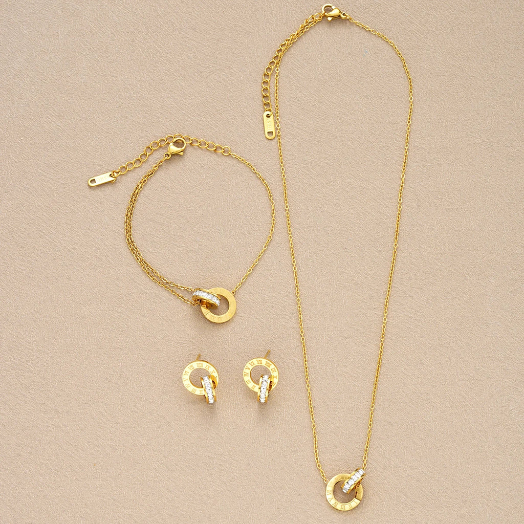 Women’s Gold Crystal Set – 4-Piece Necklace, Bracelet & Earrings