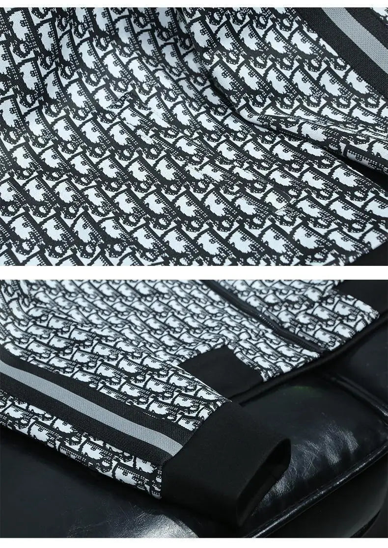 Fashion trend casual suit high-end men's long-sleeved splicing full print sports two-piece set