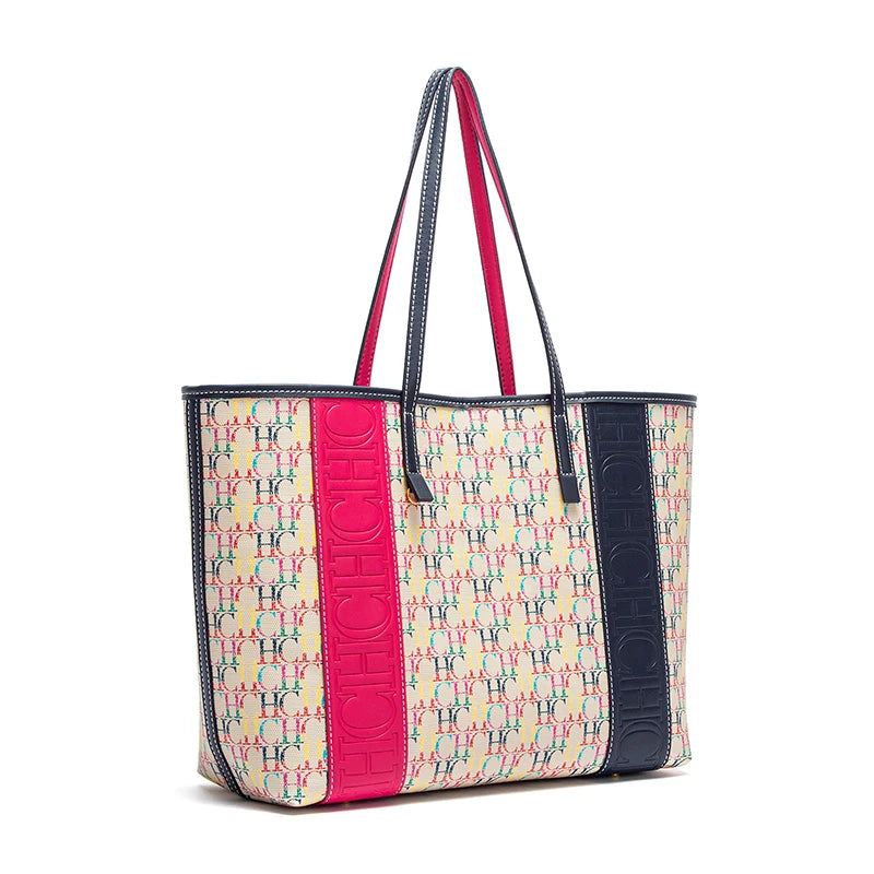 Women's Tote Bag New PVC Large Capacity Splicing Design Women's Bag Commuter Coffee Color Handbag