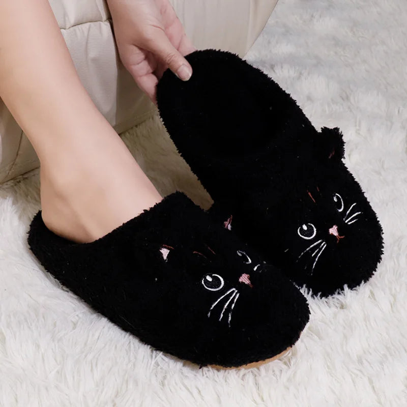 Cute Plush Cat Indoor Slippers – Women’s Non-Slip, Soft Sole, Warm Winter House Shoes