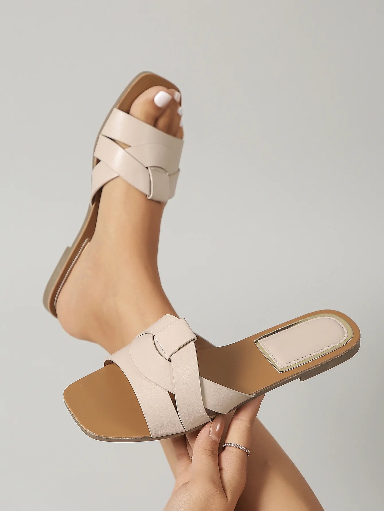 Hot Selling Summer Sandals – Women's Metal Square Toe Flats with Low Heel