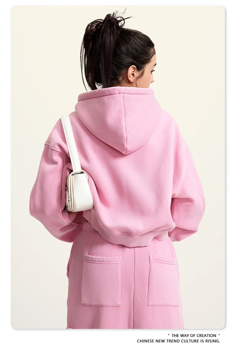 Women’s Fleece Zip Hoodie – HY0448 355gsm, thick, cropped, hooded, loose fit