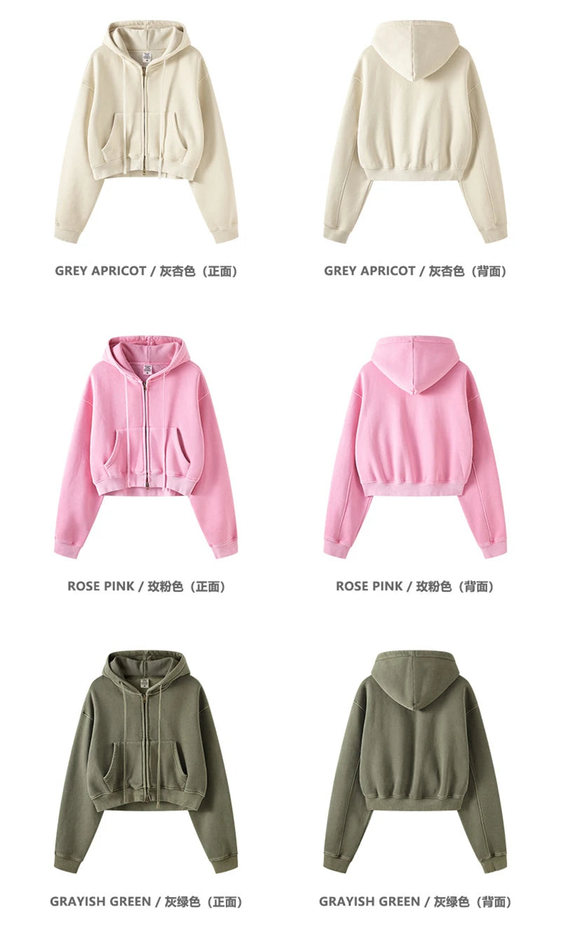 Women’s Fleece Zip Hoodie – HY0448 355gsm, thick, cropped, hooded, loose fit