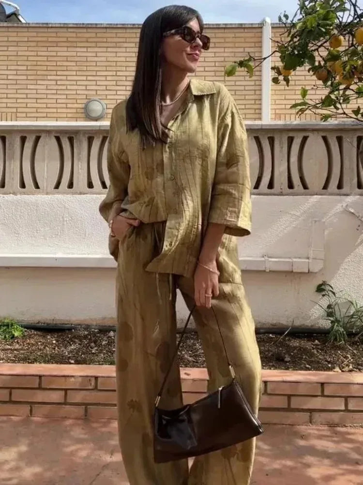 Women's 2024 Spring Fashion Set: Jacquard Loose Shirt & Casual Pants, Chic & Comfortable for Summer