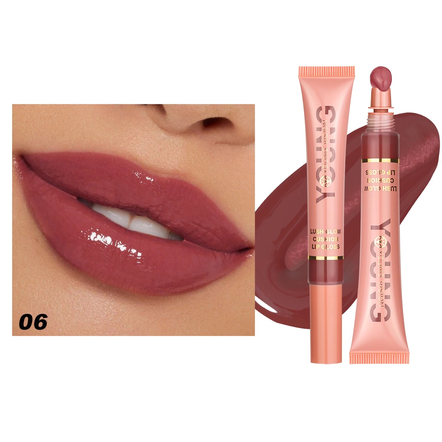 YOUNG VISION 6-Color Liquid Lip Gloss – Brightening, Moisturizing with Plush Brush