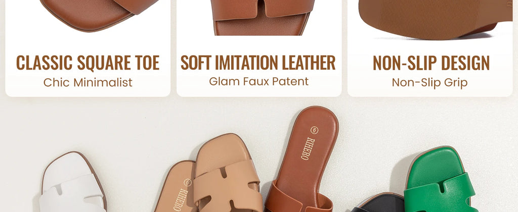 Women's Dressy Flat Sandals Comfortable Slip On Leather Slide Sandals