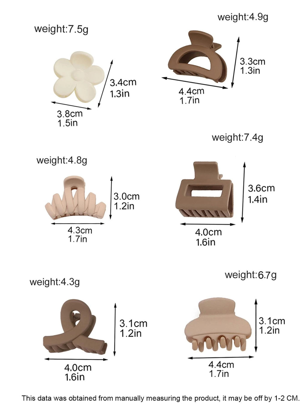 5-Piece Small Flower Hair Claw Clips – Matte Rectangle & Semicircle for Women & Girls