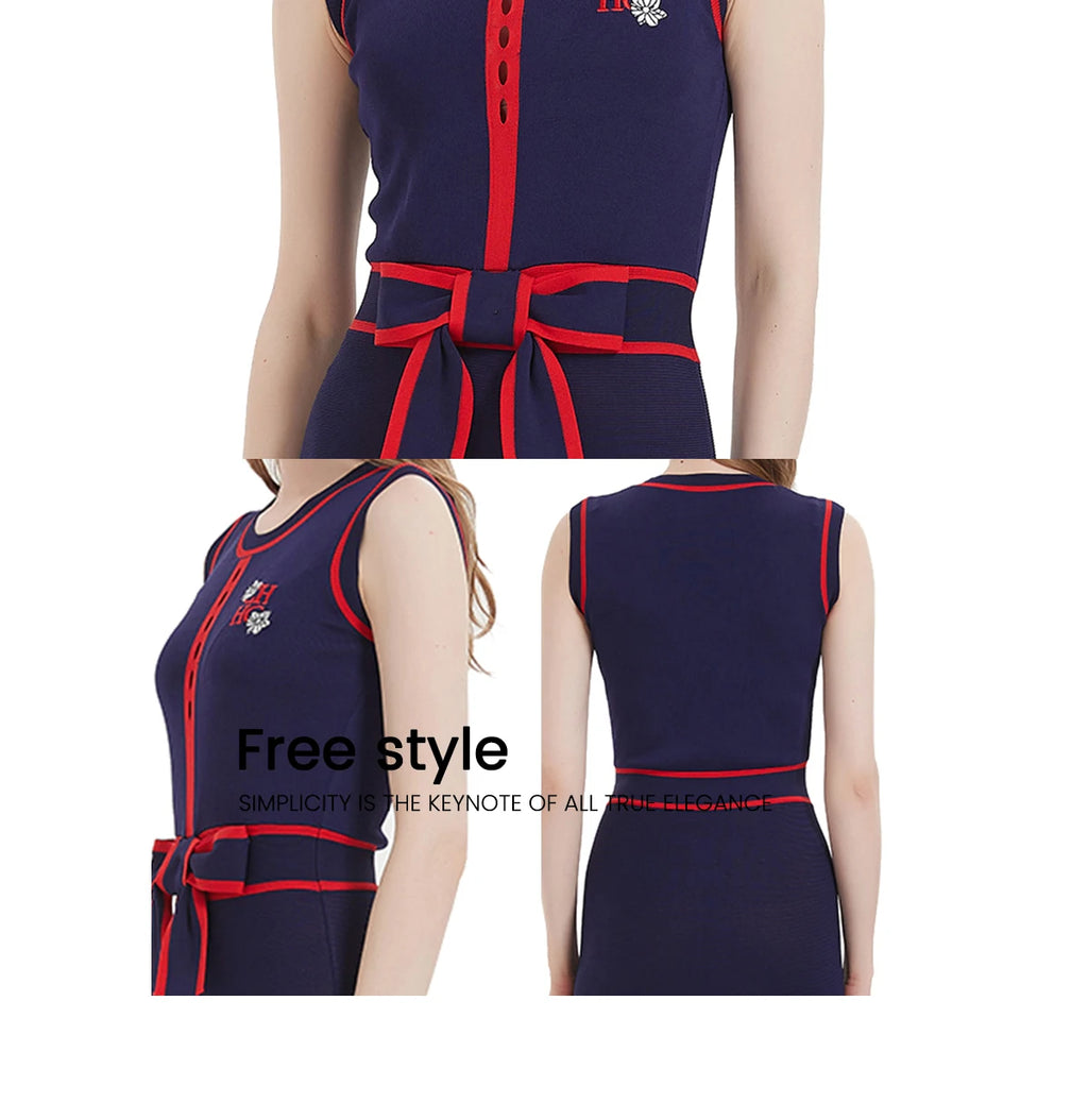 Women's Dress New Sleeveless Knitted Long Dress Simple navy blue Business