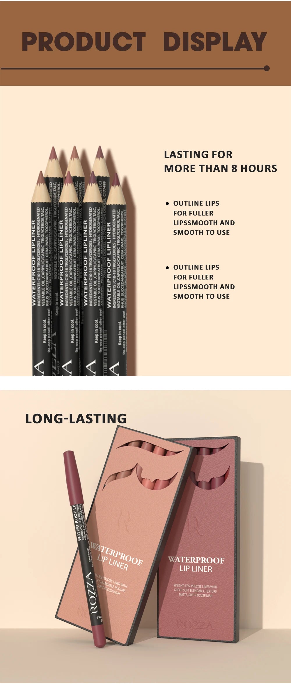 Rozza Waterproof Lip Liner Set – weightless, precise, soft, blendable matte texture