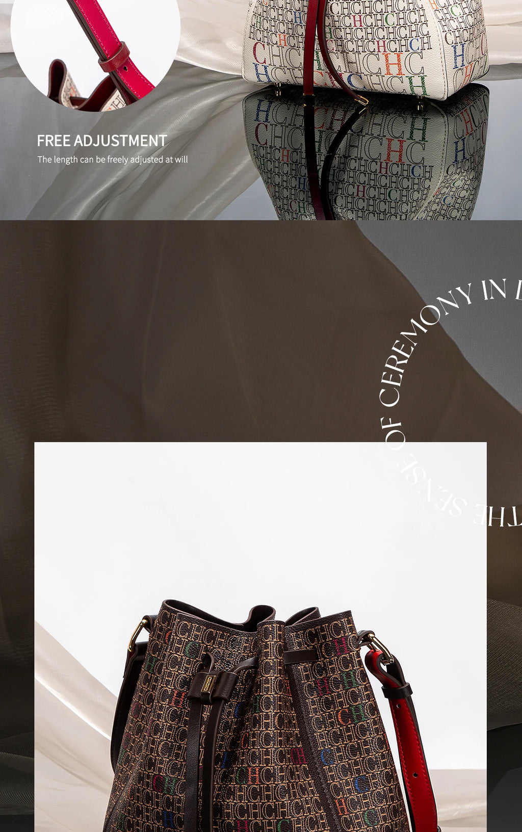 Women's Handbag New Drawstring Bucket Bag Coffee Color Letter Printed Wallet