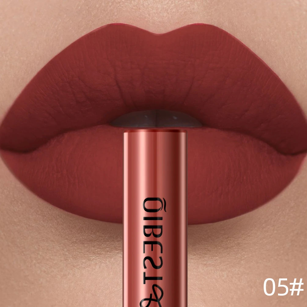 QIBEST Matte Liquid Lipstick – Waterproof, Long-Lasting Velvet Lip Gloss, Nude & Red