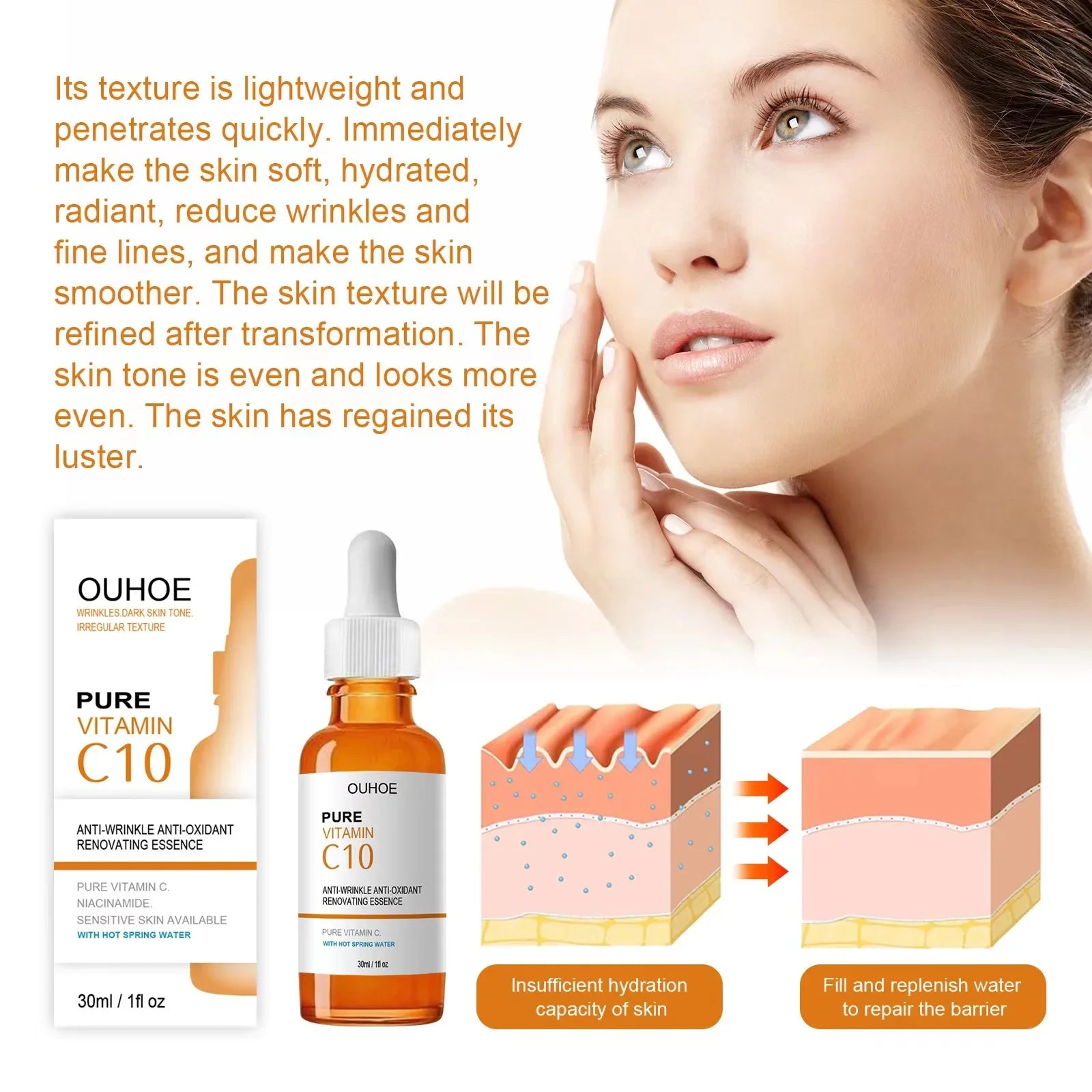 Vitamin C Serum for Wrinkle Reduction, Firming, Brightening, and Anti-Aging Skin Care