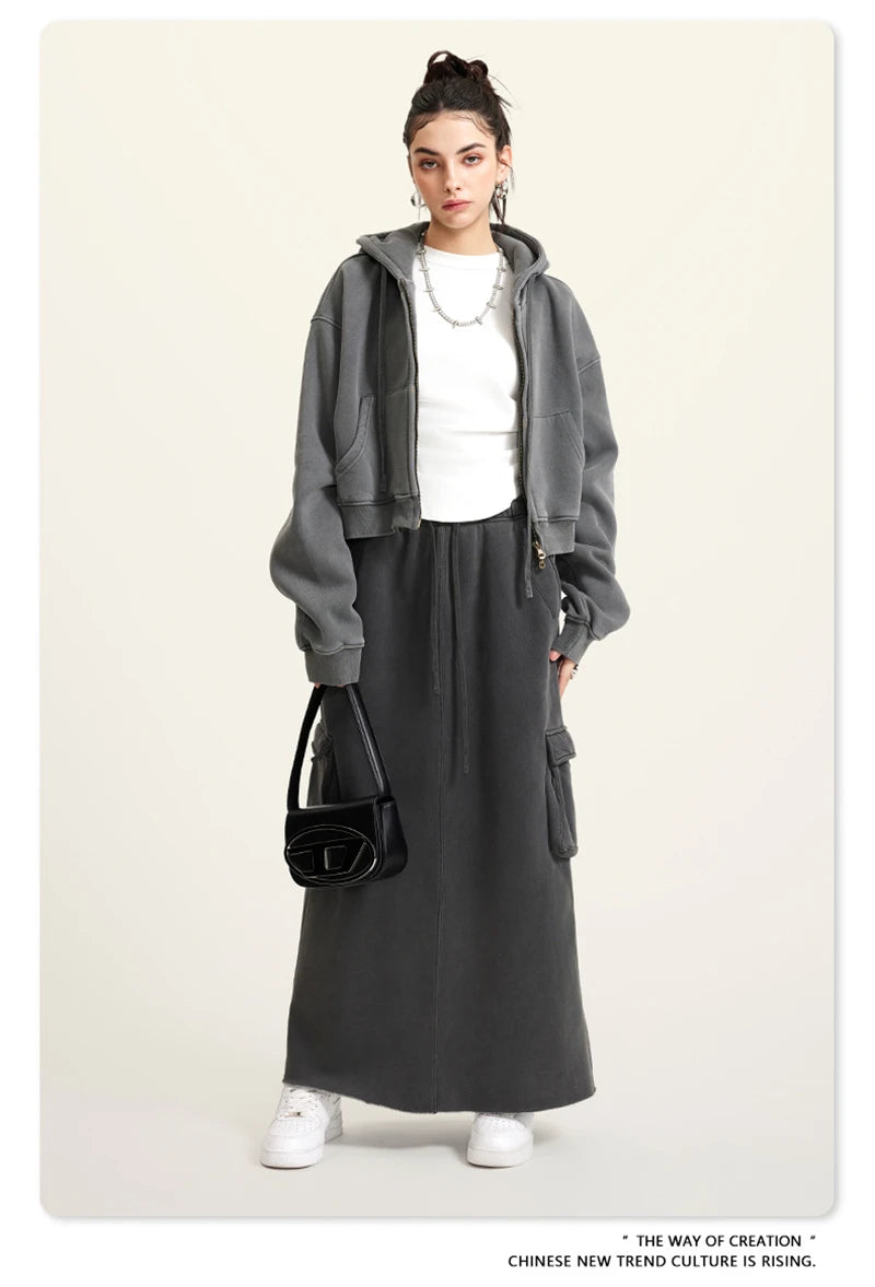 Women’s Fleece Zip Hoodie – HY0448 355gsm, thick, cropped, hooded, loose fit