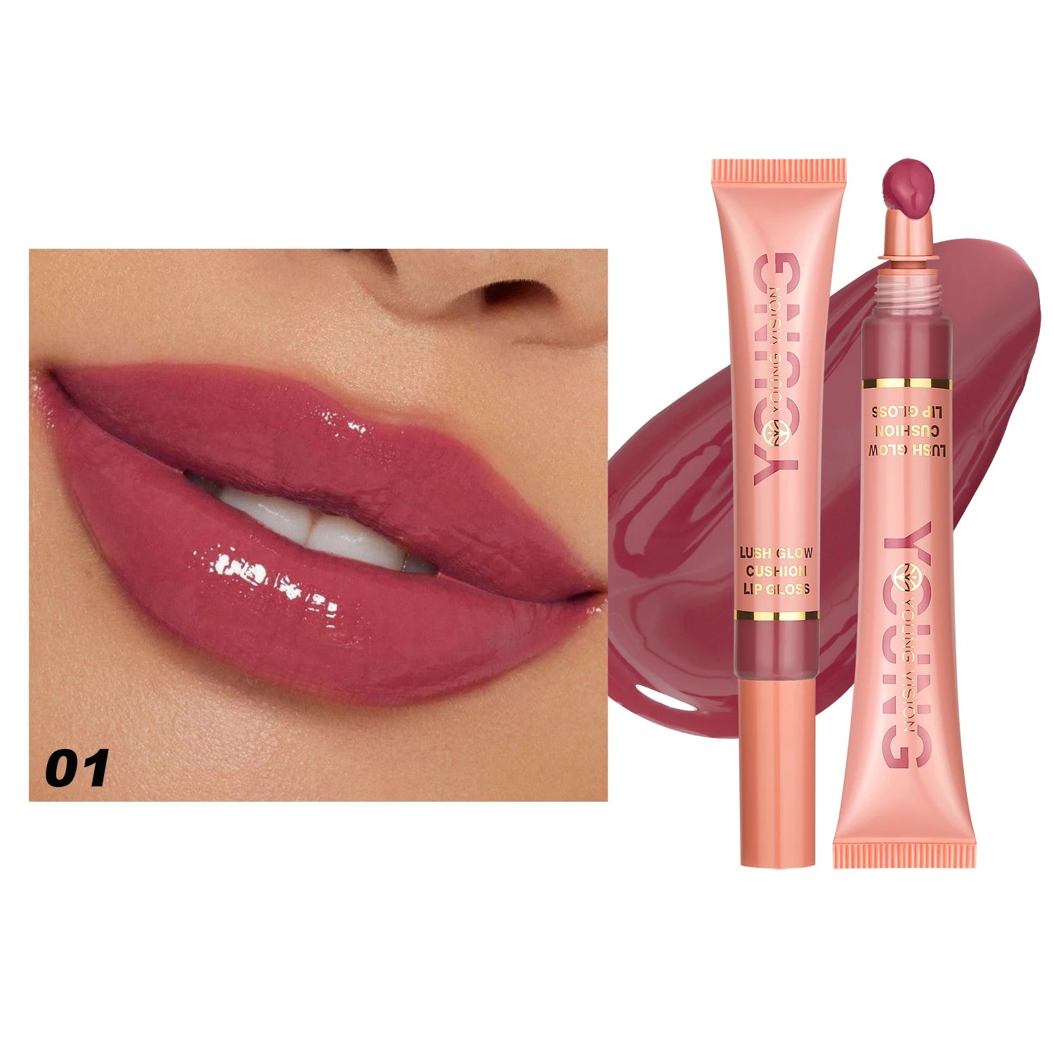 YOUNG VISION 6-Color Liquid Lip Gloss – Brightening, Moisturizing with Plush Brush