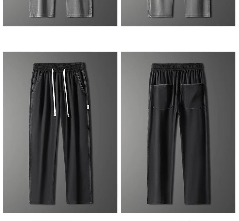 Soft Lyocell fabric men's jeans loose straight leg pants drawstring elastic waist Korean casual pants plus size M-5XL