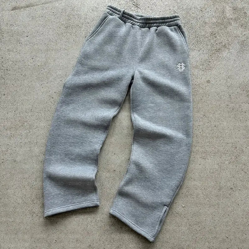 Y2K Style Jogger Sweatpants with Embroidery, Wide Leg, Pockets, and Men's Hoodie