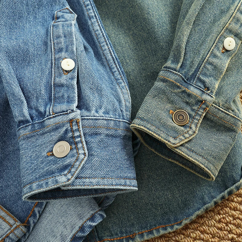 American Casual Men’s Long-Sleeve Denim Shirt – Heavyweight Cotton Vintage Workwear