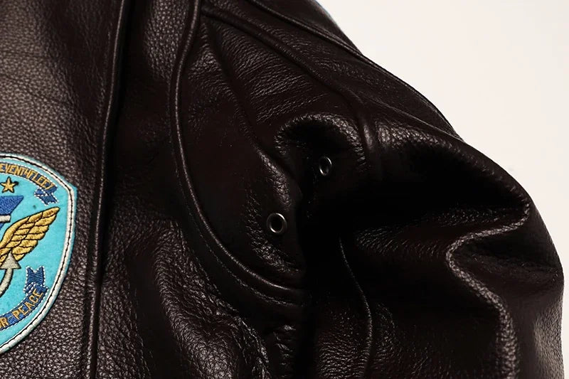 Men's quilted cowhide leather military flight jacket, winter overcoat, M212 style