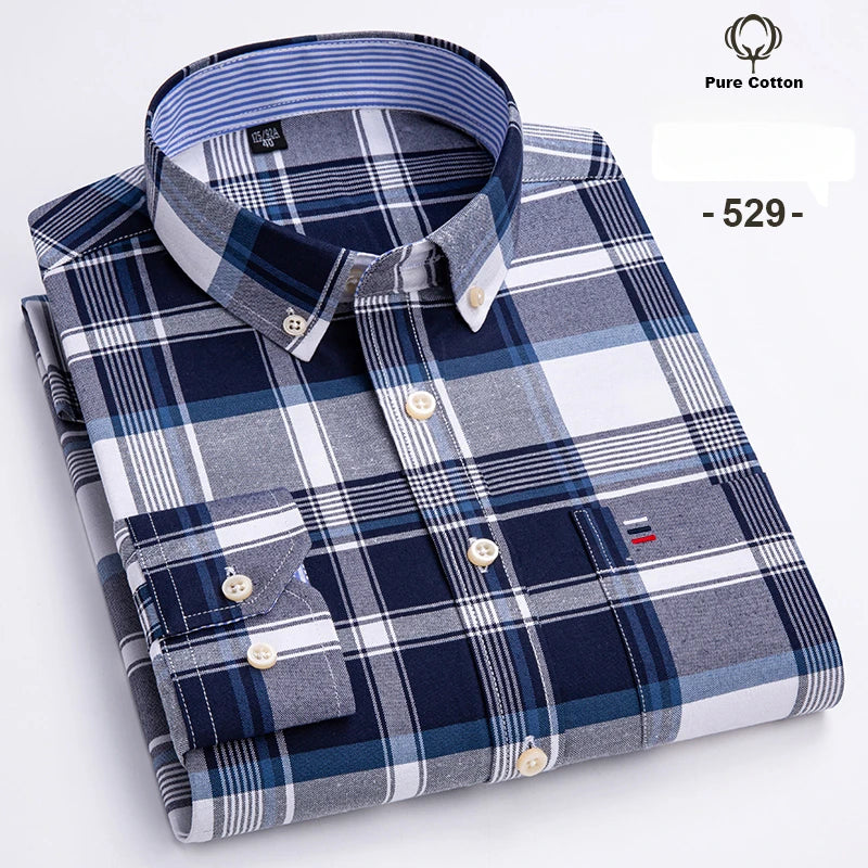 Men's 7XL Oxford Shirt – 100% Cotton, Slim Fit, Soft & Elegant Casual Designer Wear