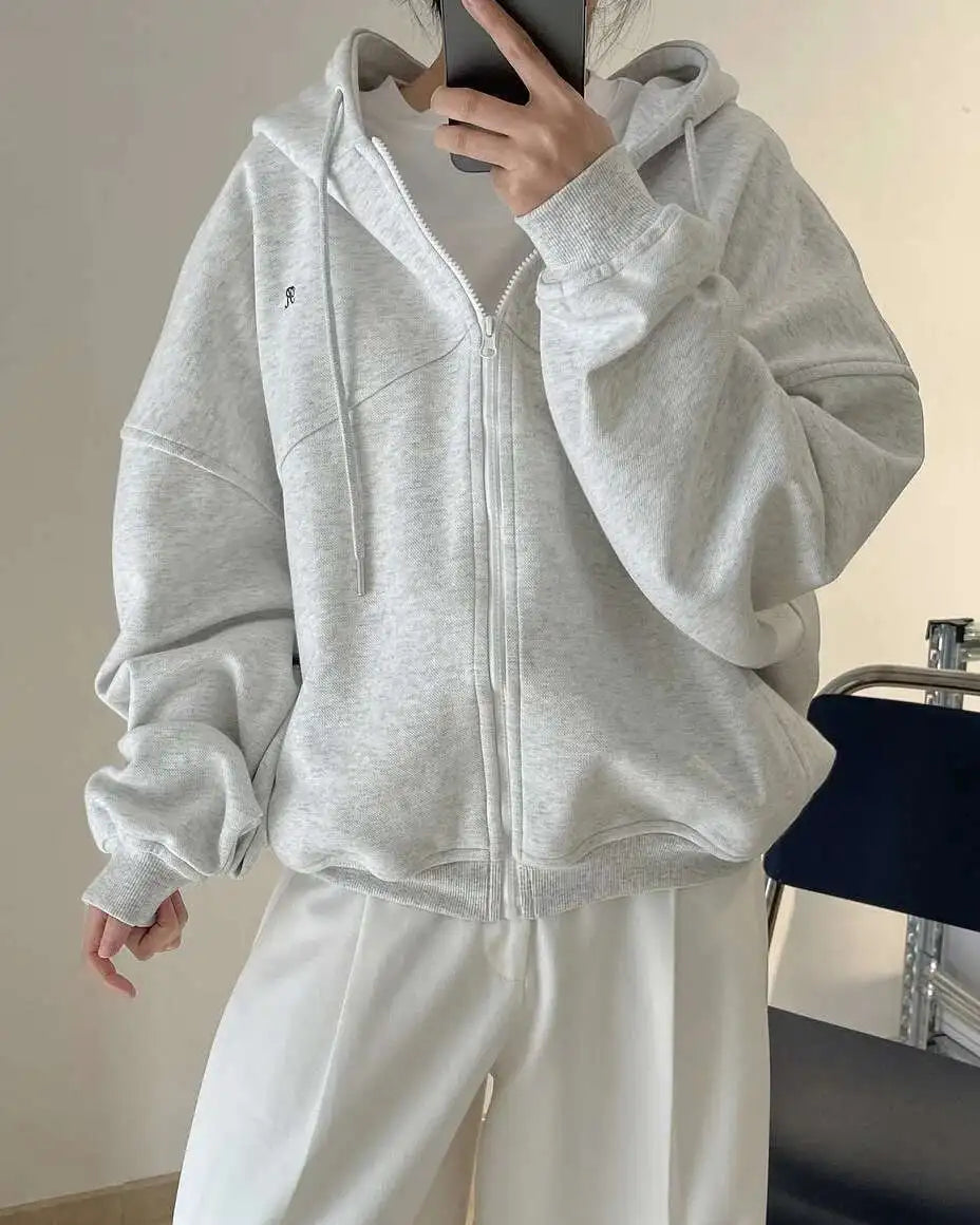 LANMREM Women's Letter Zip Hoodie – Casual, loose, long sleeve, autumn style