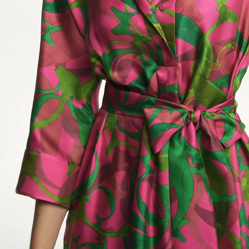 Women's Dress High Grade Elegant Party Long Sleeved Dress Single Breasted Lace Up Design Casual