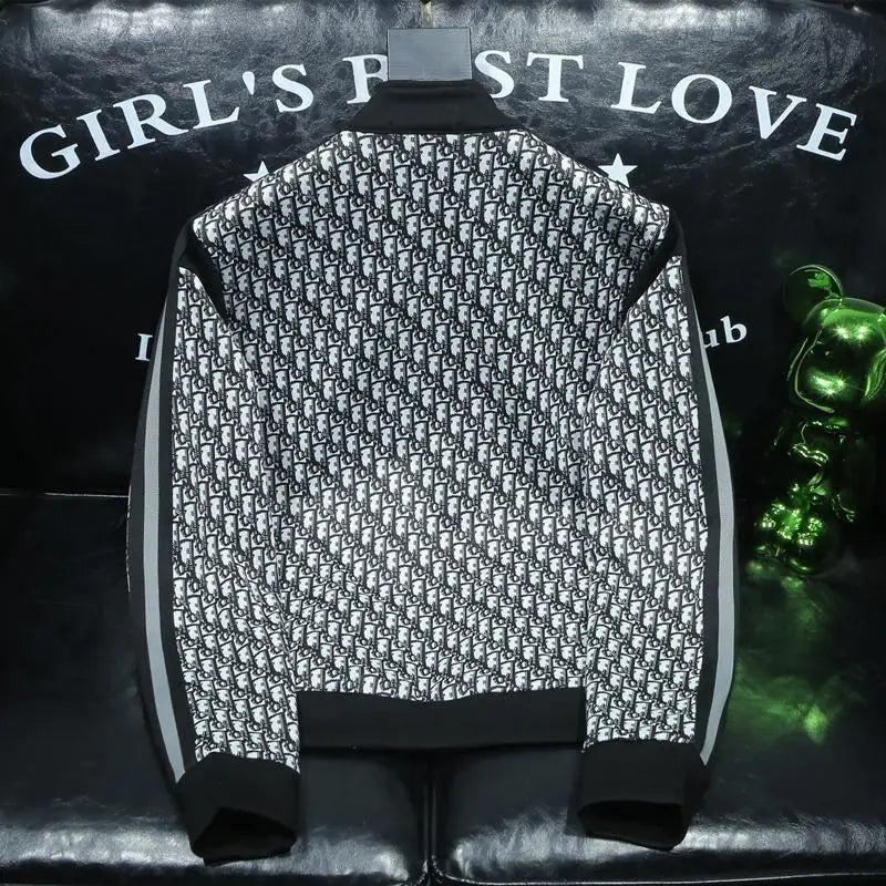 Fashion trend casual suit high-end men's long-sleeved splicing full print sports two-piece set