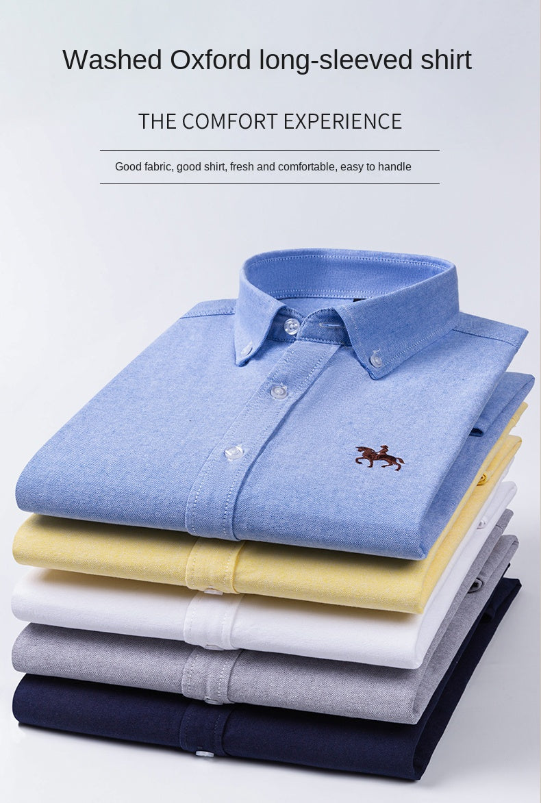 Men's 100% Cotton Oxford Shirt – Long Sleeve Solid Casual Business Dress Shirt