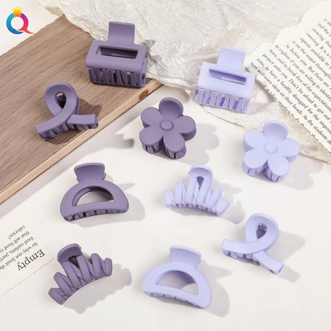 5-Piece Small Flower Hair Claw Clips – Matte Rectangle & Semicircle for Women & Girls