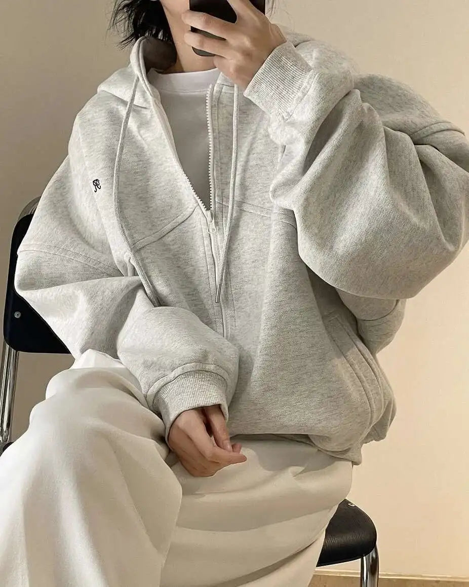 LANMREM Women's Letter Zip Hoodie – Casual, loose, long sleeve, autumn style