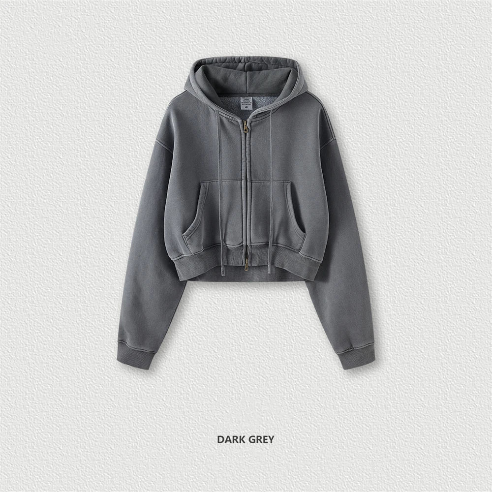 Women’s Fleece Zip Hoodie – HY0448 355gsm, thick, cropped, hooded, loose fit