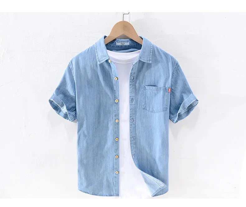 Men’s Summer Denim Shirt – Thin, Casual Half Sleeve Jacket for Camping & Everyday Wear