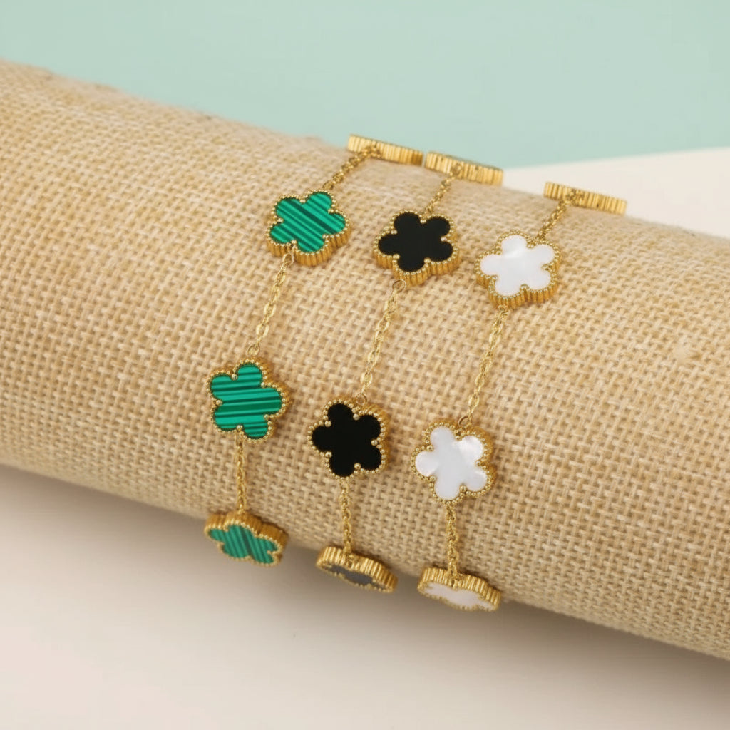 Adjustable Stainless Steel Clover Bracelet – Five-Leaf Flower Jewelry for Women