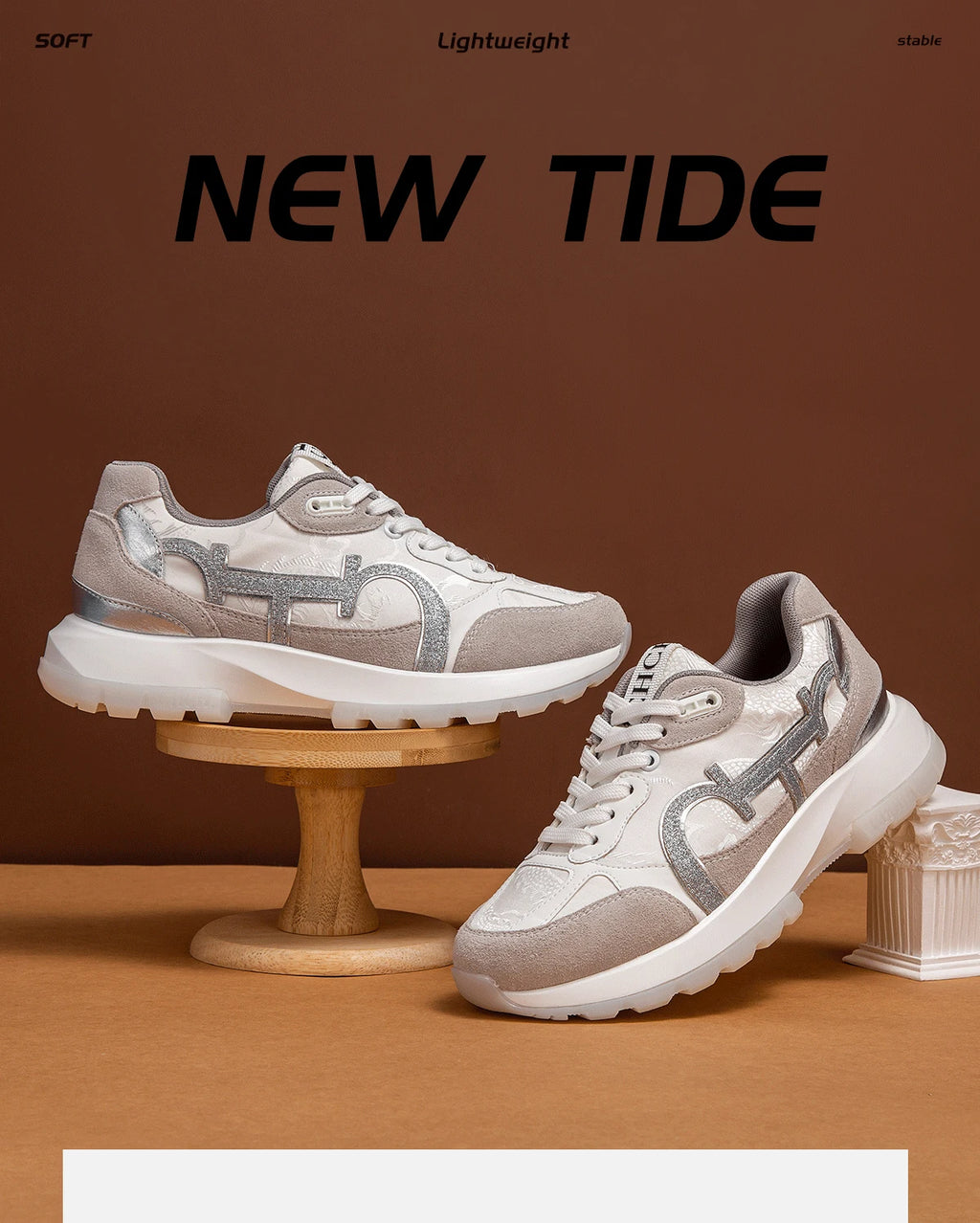 Women's Tennis Shoes New Cowhide Leather Splicing Flat Shoes Ergonomic Design Bone Correction