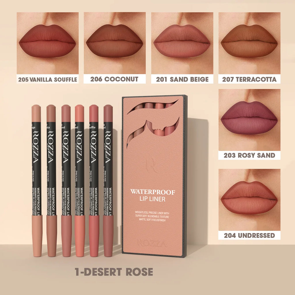 Rozza Waterproof Lip Liner Set – weightless, precise, soft, blendable matte texture