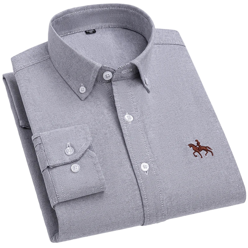 Men's 100% Cotton Oxford Shirt – Long Sleeve Solid Casual Business Dress Shirt