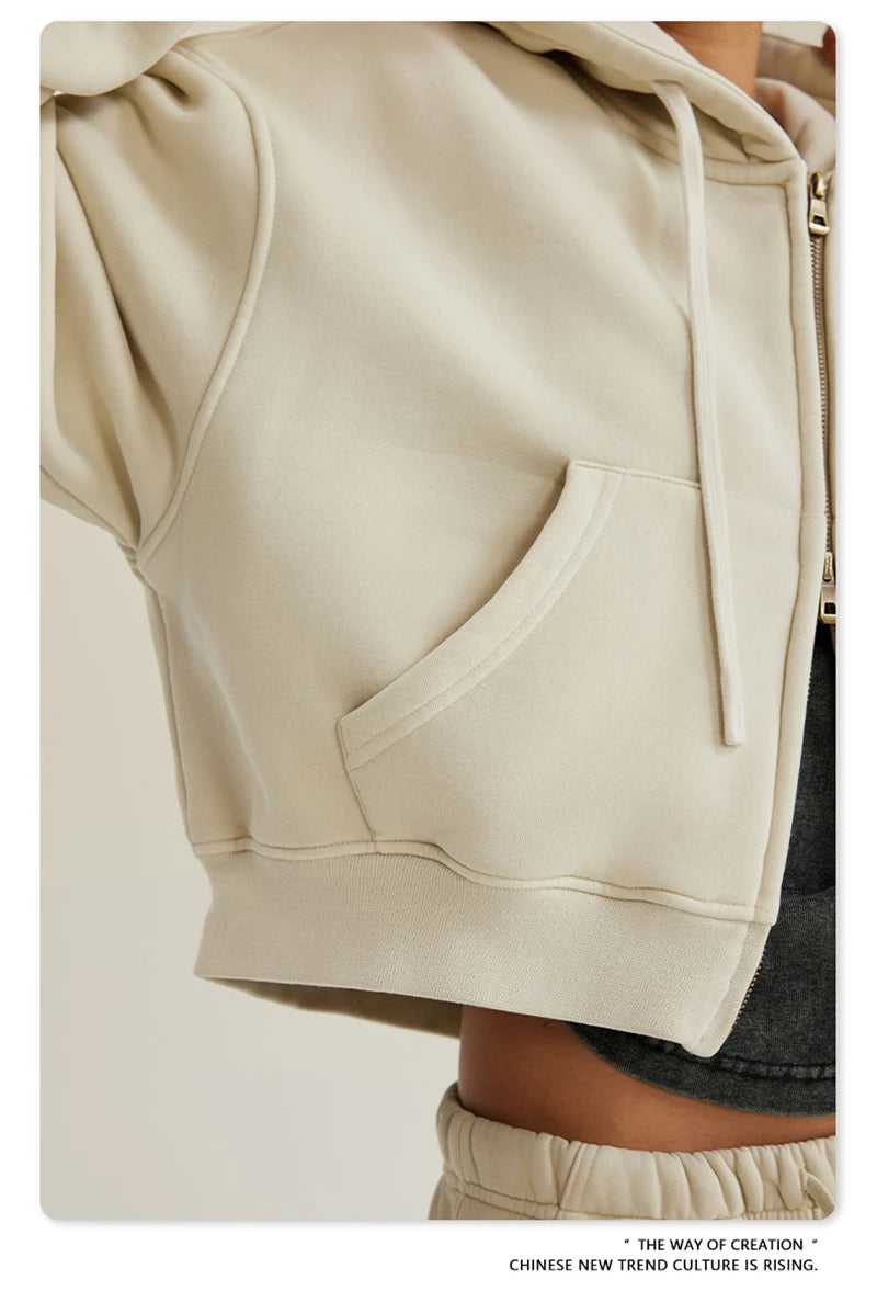 Women’s Fleece Zip Hoodie – HY0448 355gsm, thick, cropped, hooded, loose fit