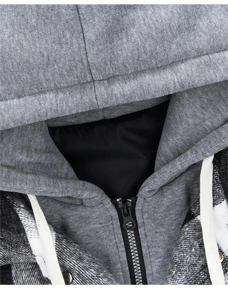 Men's Plus Size 7XL-8XL Hooded Shirt Jacket – Cotton Plaid, Loose Fit, 2-in-1 Style