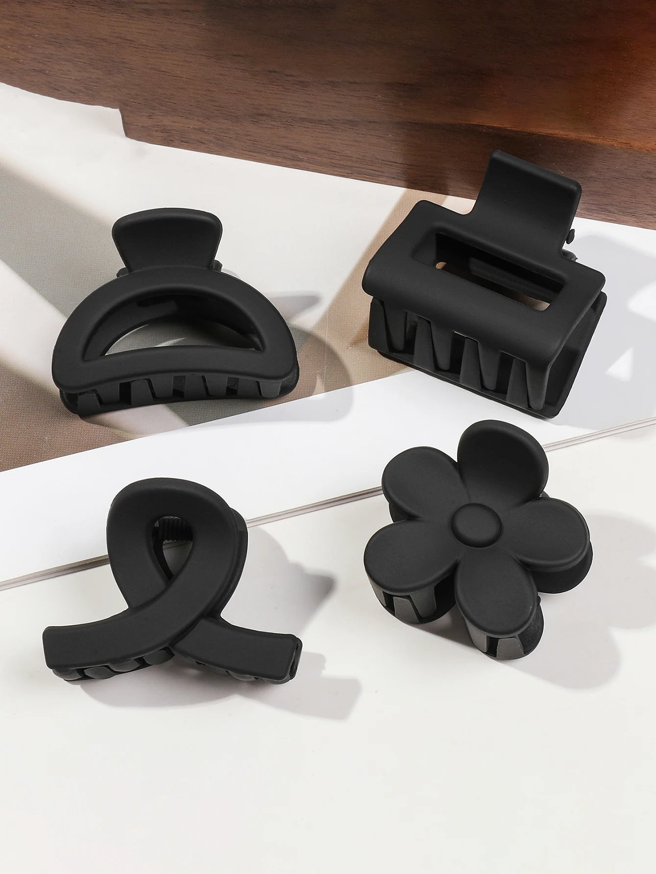 5-Piece Small Flower Hair Claw Clips – Matte Rectangle & Semicircle for Women & Girls