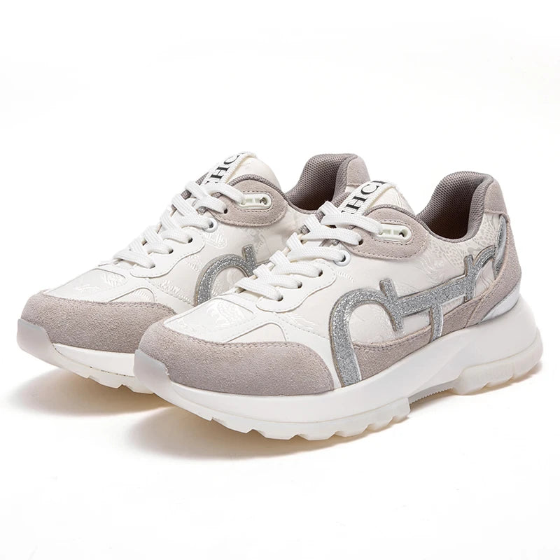 Women's Tennis Shoes New Cowhide Leather Splicing Flat Shoes Ergonomic Design Bone Correction