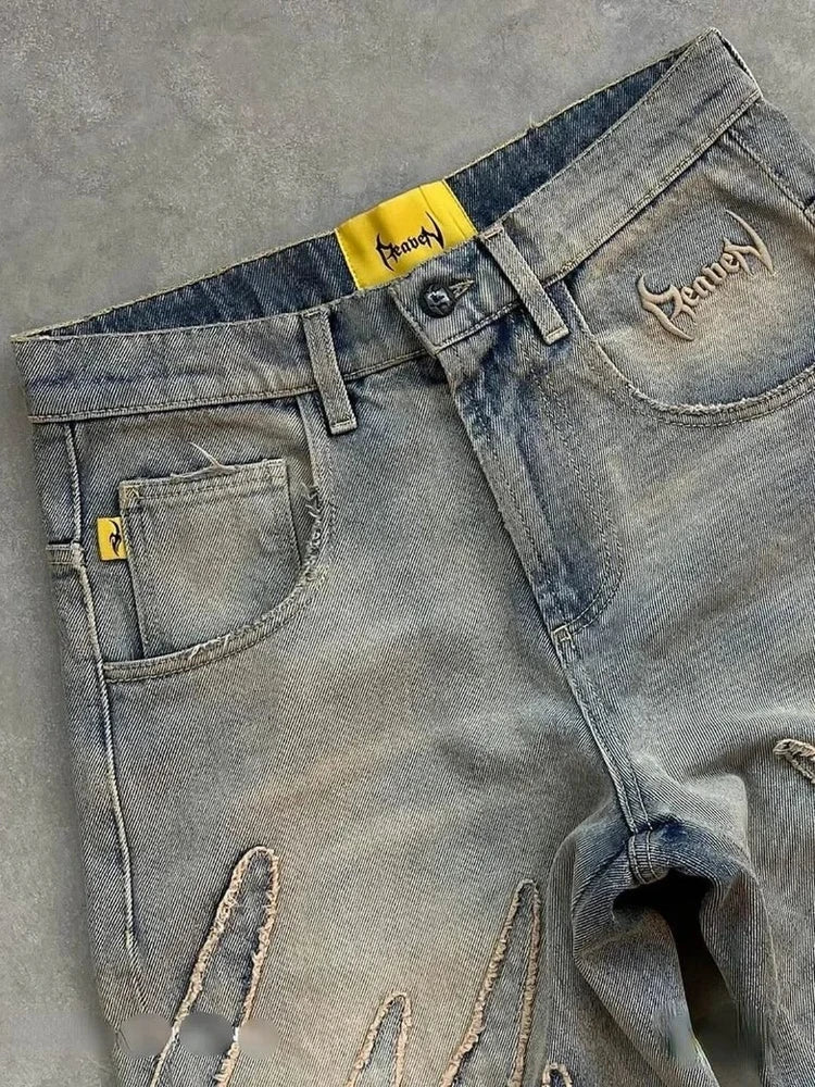 Y2K Patchwork Baggy Jeans – High Waist, Wide-Leg Harajuku Denim