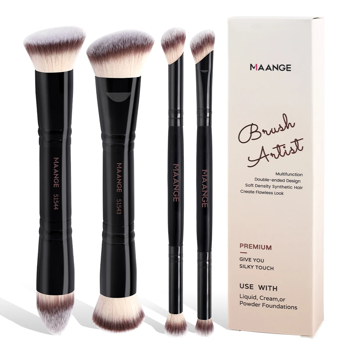 MAANGE 4-Piece Basic Makeup Brush Set – Dual-Ended Foundation, Powder & Eyeshadow with Case