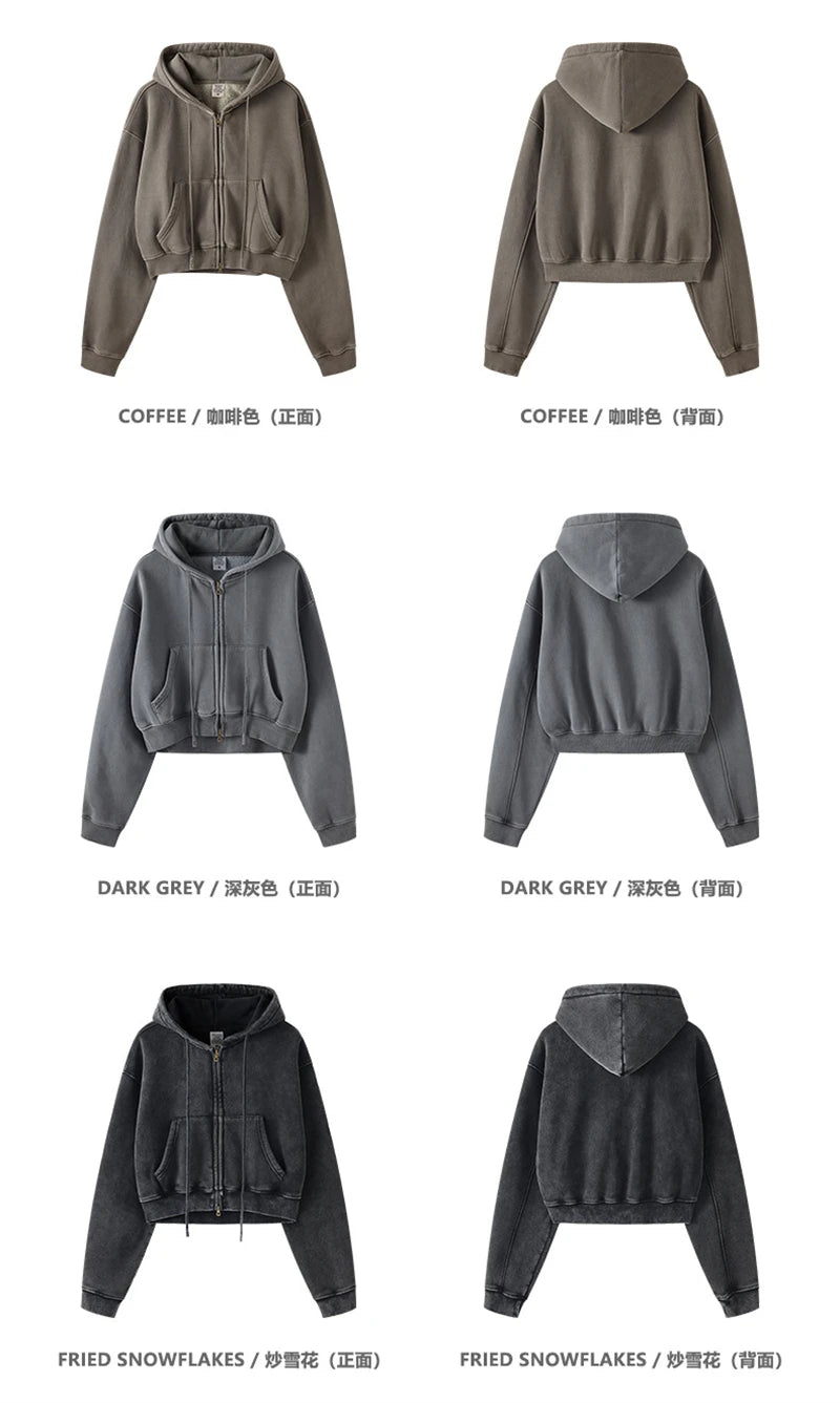 Women’s Fleece Zip Hoodie – HY0448 355gsm, thick, cropped, hooded, loose fit