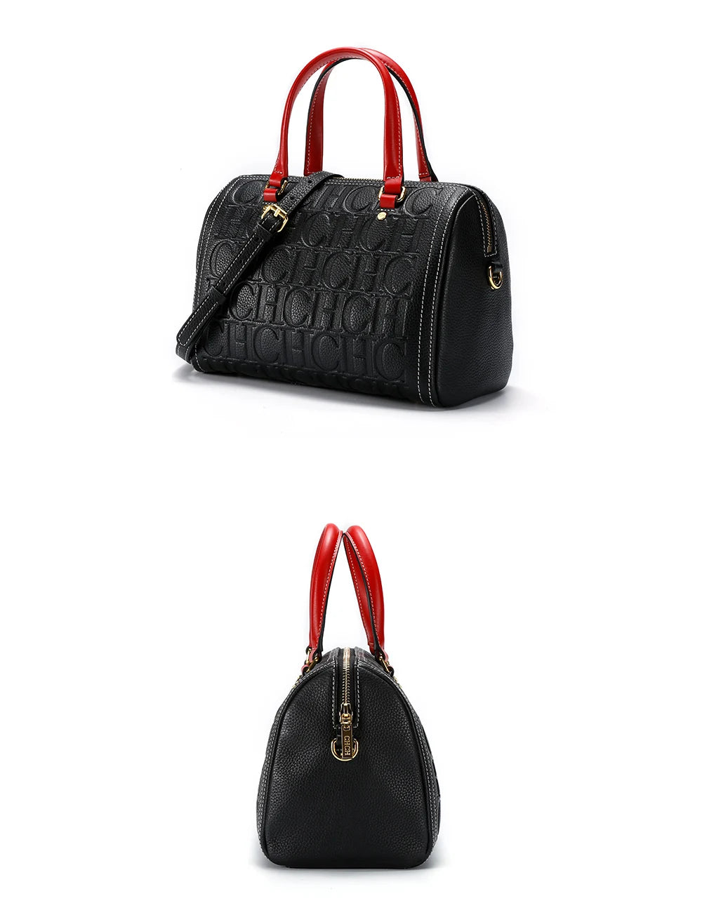 Women's Shoulder Bag Black Cow Leather Letter Embossed Zipper Tote Bag 26*14.5*18cm