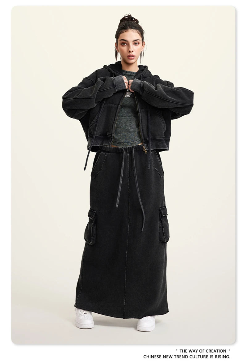 Women’s Fleece Zip Hoodie – HY0448 355gsm, thick, cropped, hooded, loose fit