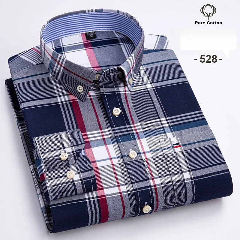 Men's 7XL Oxford Shirt – 100% Cotton, Slim Fit, Soft & Elegant Casual Designer Wear