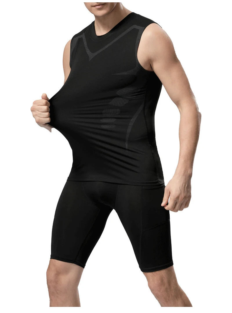 Men’s Sci-Fi Print Black Sports Vest – Quick-Dry, Elastic Round Neck