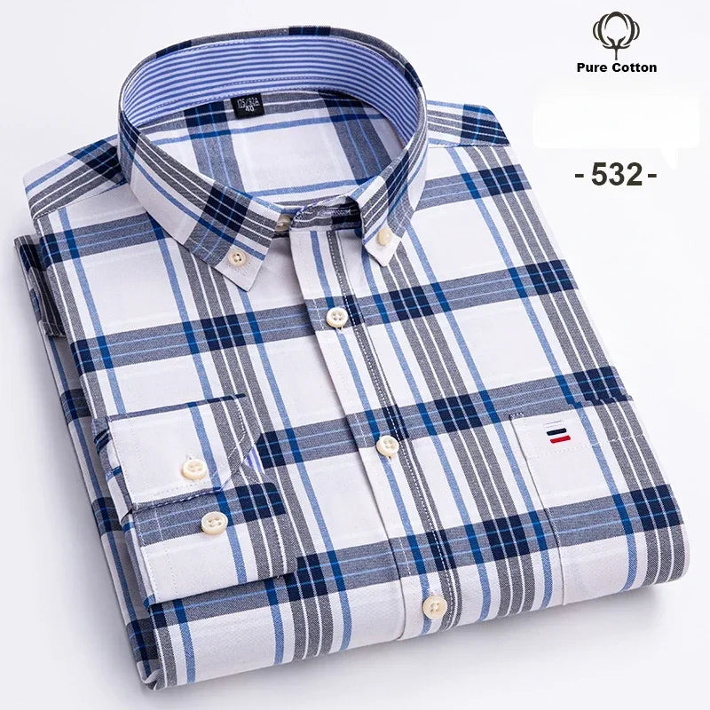 Men's 7XL Oxford Shirt – 100% Cotton, Slim Fit, Soft & Elegant Casual Designer Wear